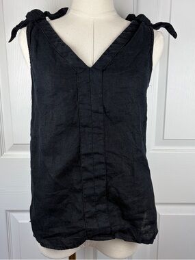 J. Crew Black Linen Tank Top with Tie Straps